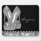 Glam Silver Glitter High Heels Shoes Mouse Pad