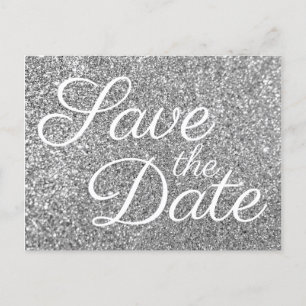 Glam Silver Glitter Photo Save the Date Postcard