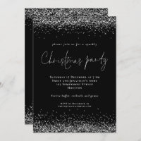 Glam Silver Glitter Script Christmas Party Black