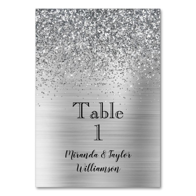 Glam Silver Glitter Sparkle Table Number (Front)