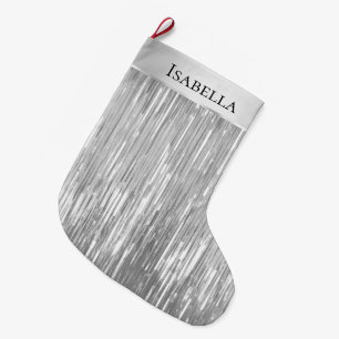 Glam Silver Glitzy Sparkle Name Large Christmas Stocking