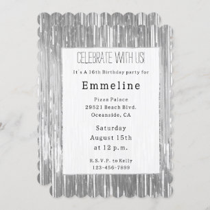 Glam Silver Glitzy Sparkle Stripes Invitation