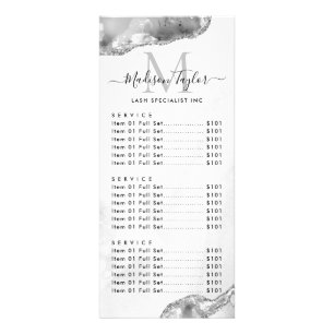 Glam Silver Grey Glitter Agate Marble Monogram Rack Card