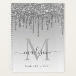Glam Silver Grey Glitter Drips Girly Monogram 2021 Planner<br><div class="desc">Modern Glam Silver Grey Glitter Drips Girly Feminine Luxury Monogram Script Name 2021 Planner</div>