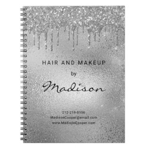 Glam Silver Metal Glitter Drip Hair And Makeup Notebook