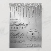 Glam Silver Metallic Glitter Drips Birthday