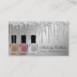 Glam Silver Metallic Glitter Drips Nail Polish Business Card