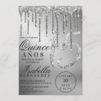 Glam Silver Metallic Glitter Drips Quinceañera