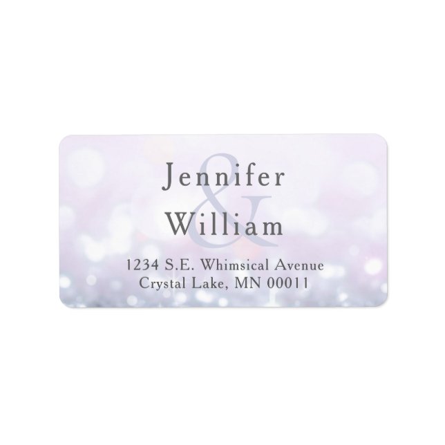 Glam Silver Pastel Purple Glitter Sparkle Wedding Label (Front)