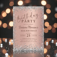 Glam Silver Rose Gold Glitter 80th Birthday
