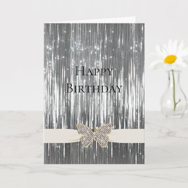 Glam Silver Tinsel Jewelled Butterfly Card (Small Plant)
