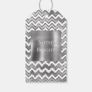 Glam Silver White Zigzag Stripes Gift Tags