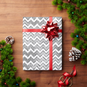 Glam Silver White Zigzag Stripes Wrapping Paper