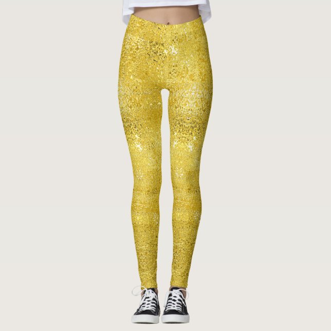 Glam sparkle and shine faux gold pattern leggings (Front)