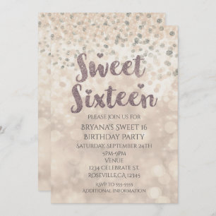Glam Sparkle Confetti Sweet 16 Birthday Invitation