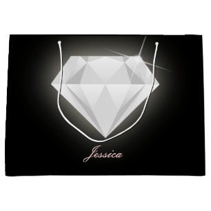 Glam Sparkle Solitaire Diamond Black Large Gift Bag