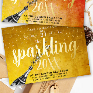 Glam Sparkling Champagne Gold New Year Invitation
