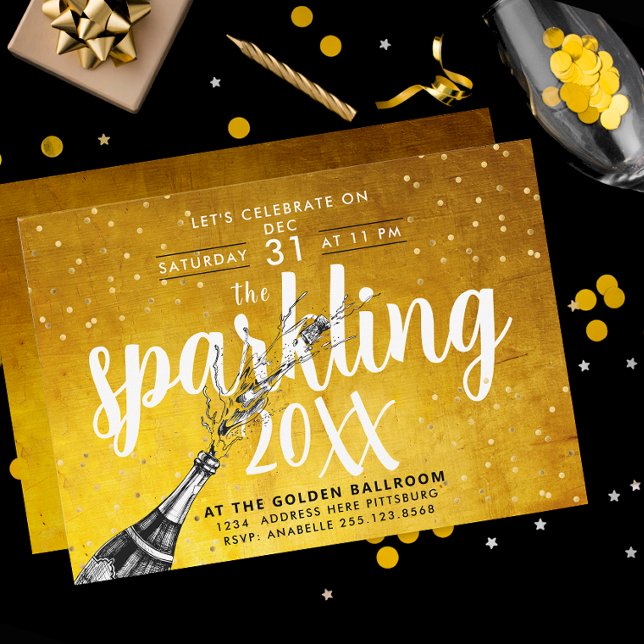 Glam Sparkling Champagne Gold New Year Party  Invi Invitation (Creator Uploaded)