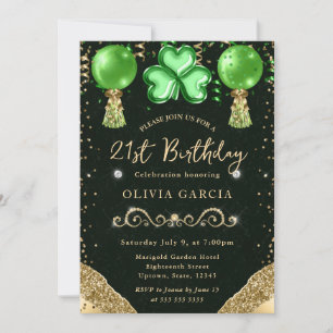 Glam St Patrick's Balloons 21st Birthday Invitation
