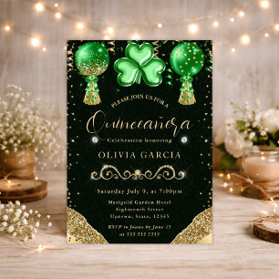 Glam St Patrick's Balloons Quinceanera Invitation