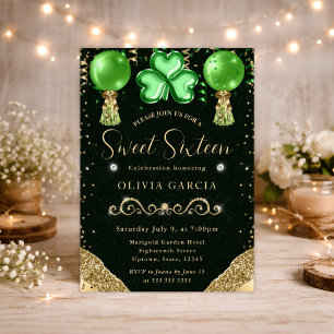 Glam St Patrick's Balloons Sweet Sixteen Invitation