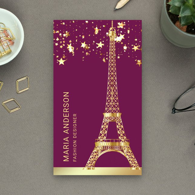 Glam Stars Confetti Gold Foil Paris Eiffel Tower Business Card (Creator Uploaded)