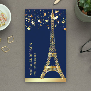 Glam Stars Confetti Gold Foil Paris Eiffel Tower Business Card