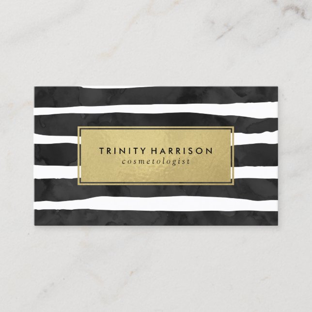 Glam Stripes | Chic Faux Gold Foil Business Card (Front)