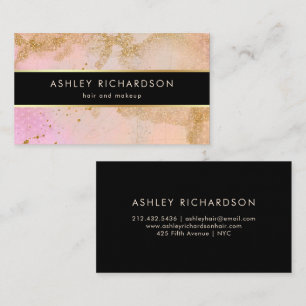 Glam Stylish Blush Pink, Black, and Faux Gold Business Card