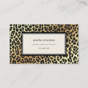 Glam Stylish Chic Leopard Print and Gold Foil Look Business Card