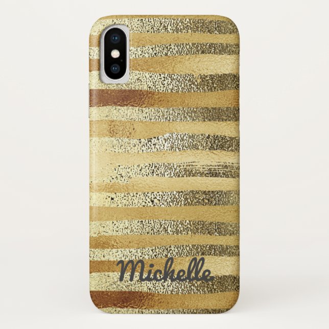 Glam Stylish hand drawn gold striped personalised Case-Mate iPhone Case (Back)