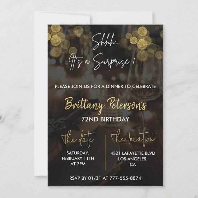Glam Surprise 72nd birthday invitations  Glitter (Front)