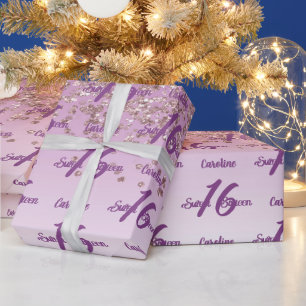 Glam Sweet 16 Falling Rose Gold Glitter Wrapping Paper