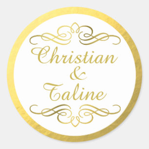 Glam Swirly Flourish Gold Foil Outline Wedding Classic Round Sticker