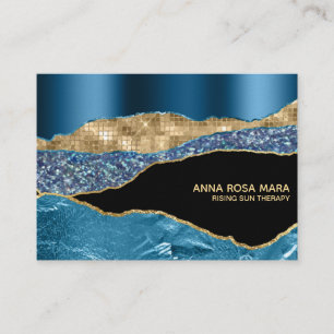 *~* Glam Teal Agate Geode Gold Glitter Black Business Card