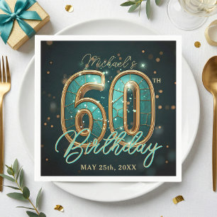 Glam Teal and Gold Elegant 60th Birthday Party Napkin