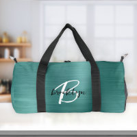 Glam Teal Brushed Metal Black and White Monogram 