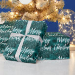 Glam Teal Foil Glitter Merry Christmas Calligraphy Wrapping Paper<br><div class="desc">This glam modern wrapping paper features the words "Merry Christmas" in white brush font on a teal blue faux foil background sprinkled with faux glitter.</div>