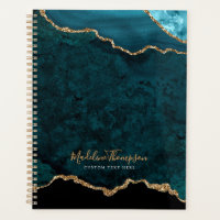Glam Teal Velvet Agate Geode Gold Script