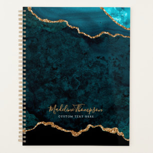 Glam Teal Velvet Agate Geode Gold Script Planner