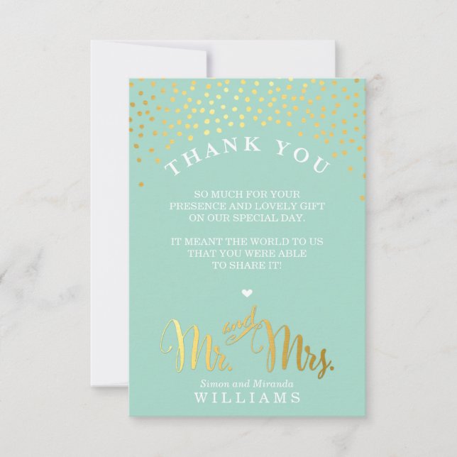 GLAM THANK YOU rustic gold confetti mint white (Front)