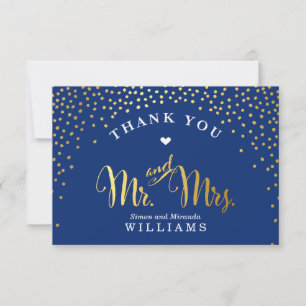 GLAM THANK YOU rustic gold confetti navy blue Card