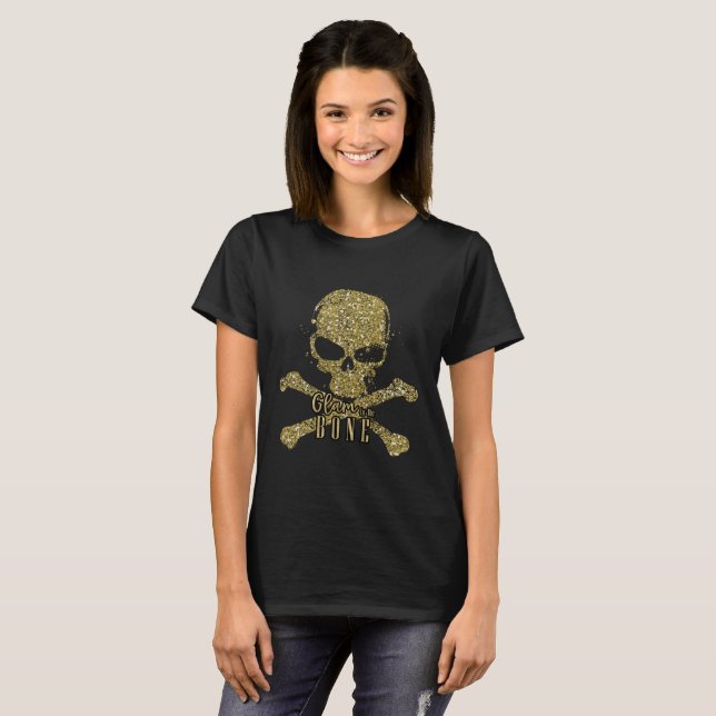 Glam to the Bone Gold Glitter Skull T-Shirt (Front Full)