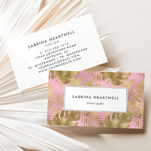 Glam Tropical Foliage Pink Gold Business Card