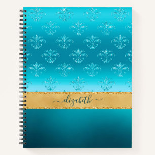 Glam Turquoise Gold Glitter Elegant Personalised  Notebook