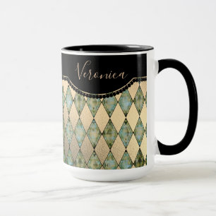 Glam Turquoise Harlequin Personalised  Mug
