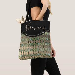 Glam Turquoise Harlequin Personalised Tote Bag