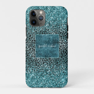 Glam Turquoise Teal Blue Leopard Print Glitter Case-Mate iPhone Case