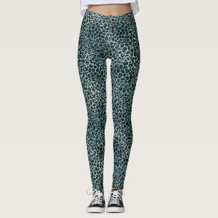 Glam Turquoise Teal Blue Leopard Print Leggings