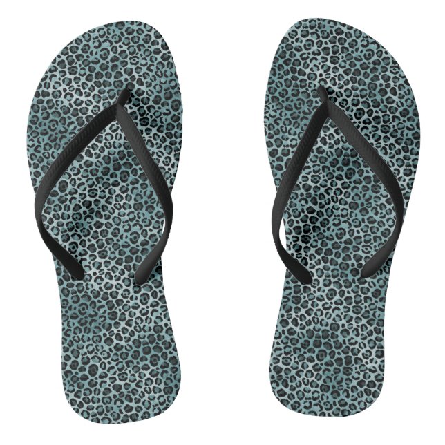 Glam Turquoise Teal Blue Leopard Print Ombre Jandals (Footbed)